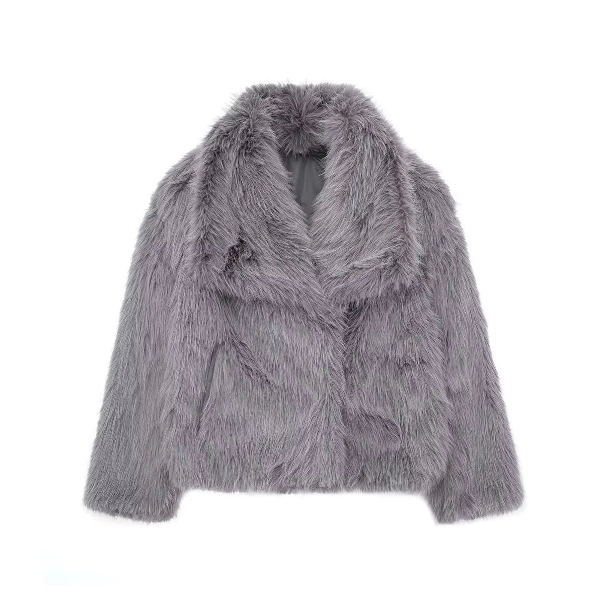 HH 2024 Women 's Vintage Soild Faux Fur Coat Turn-down Collar Long Sleeve Warm Plush Wool Coats Lady Winter Autumn Outwear