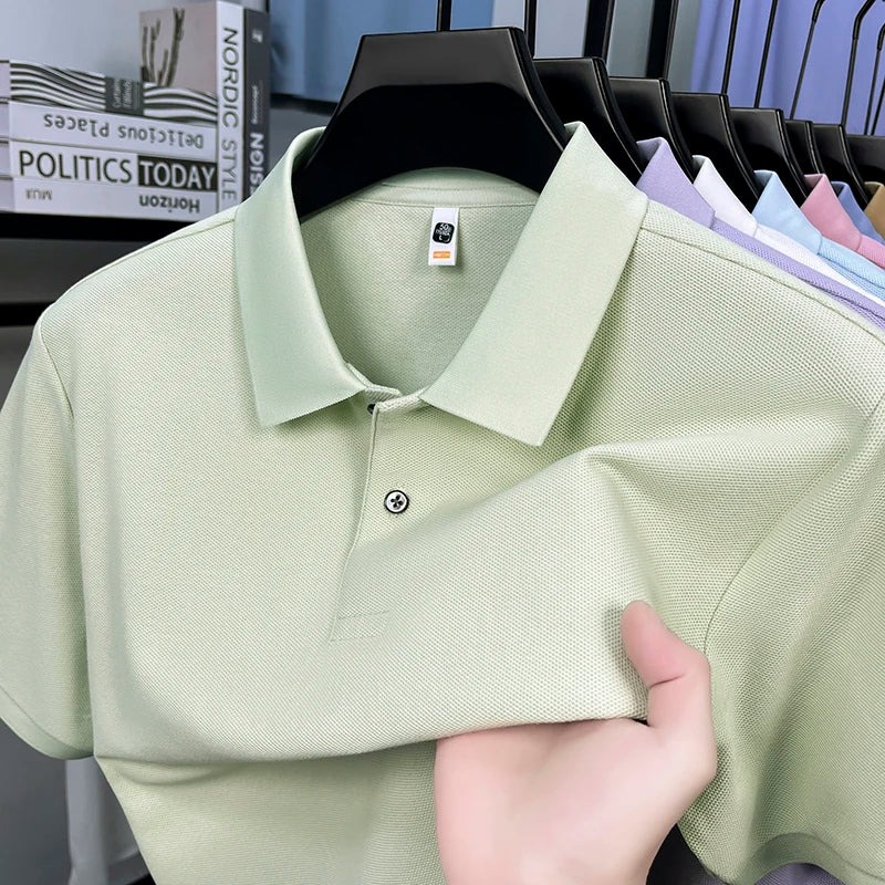 Classic Men Short Sleeve Polo Shirt 100% Mercerized Cotton Breathable Summer Golf Business Casual Athletic Tops