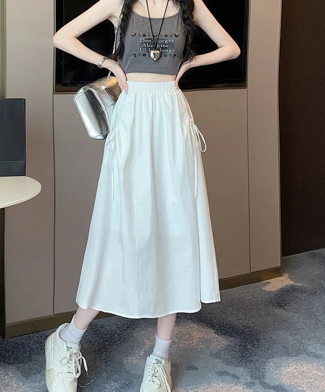 Drawstring Cargo A-Line Midi Skirt