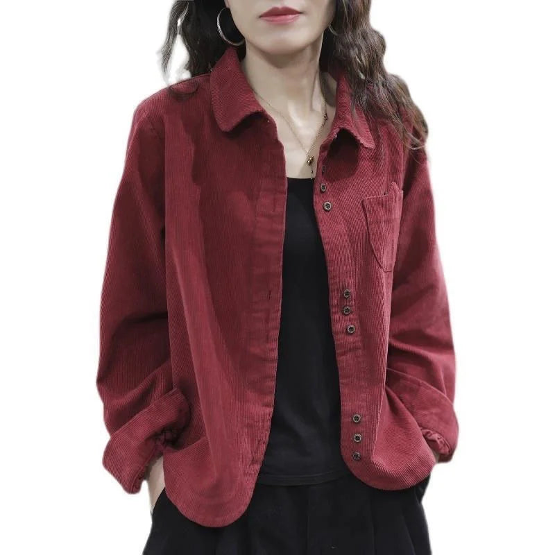 Casual White Corduroy Button Jacket