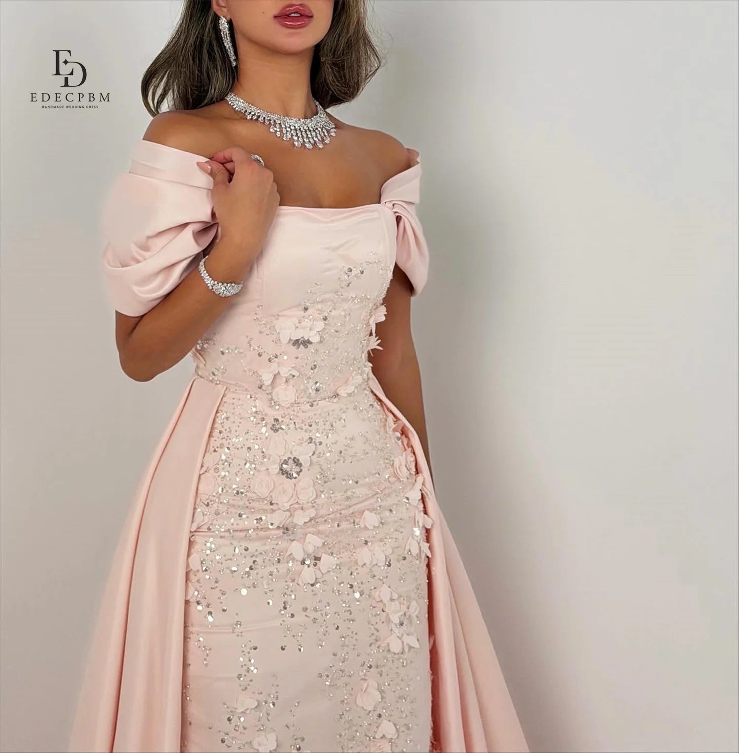 EDECPBM Elegant Party Dresses 2025 Off the Shoulders Customized Women Evening Dress 3D Flowers Pink Wedding Dresses for Parties