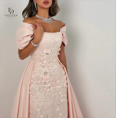 EDECPBM Elegant Party Dresses 2025 Off the Shoulders Customized Women Evening Dress 3D Flowers Pink Wedding Dresses for Parties