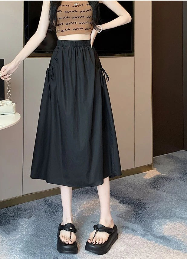 Drawstring Cargo A-Line Midi Skirt