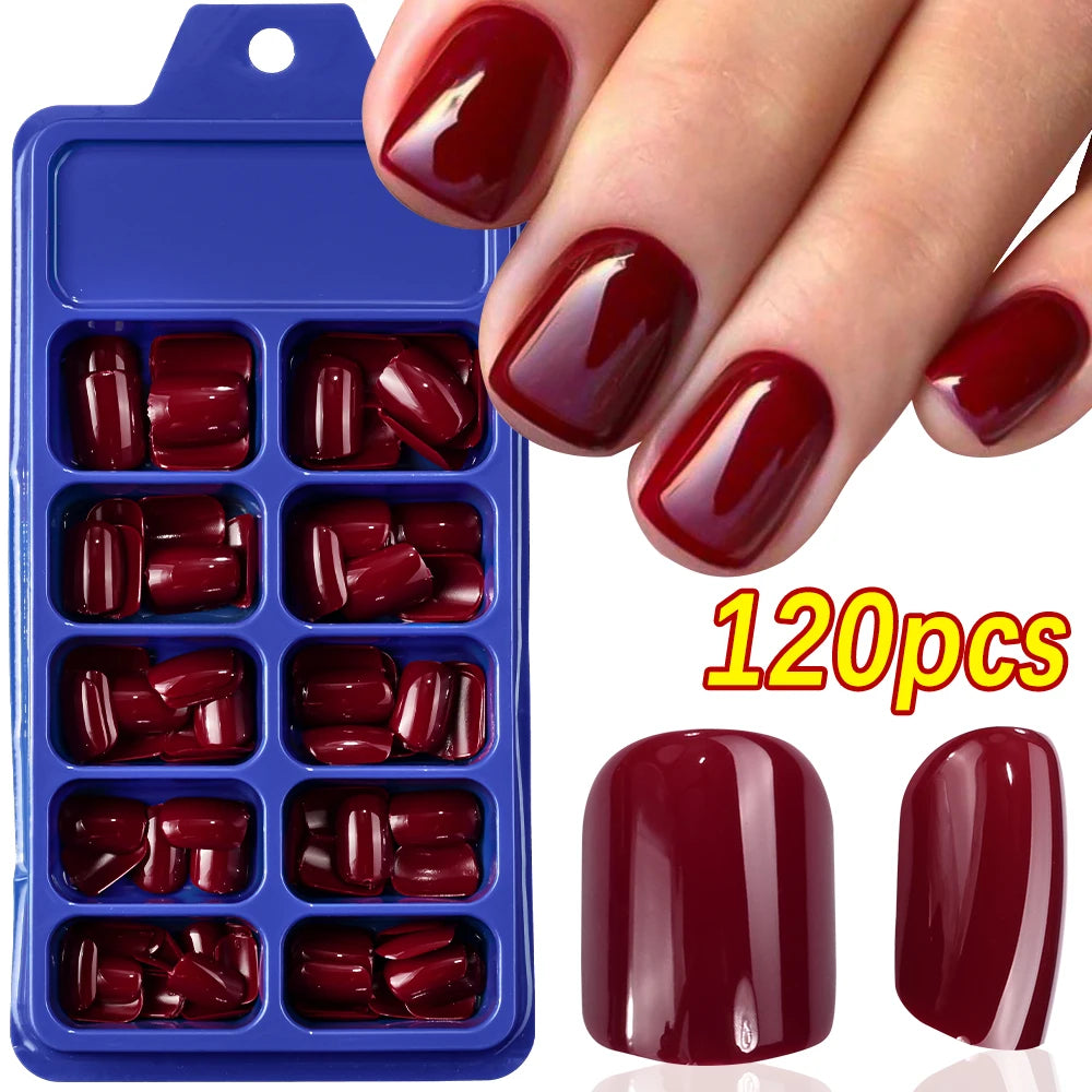 120pcs/Box Bright Gloss Pink False Nails Medium Almond Simple Solid Color Press On Nails Soft Gel Full Cover Wearable False Nail