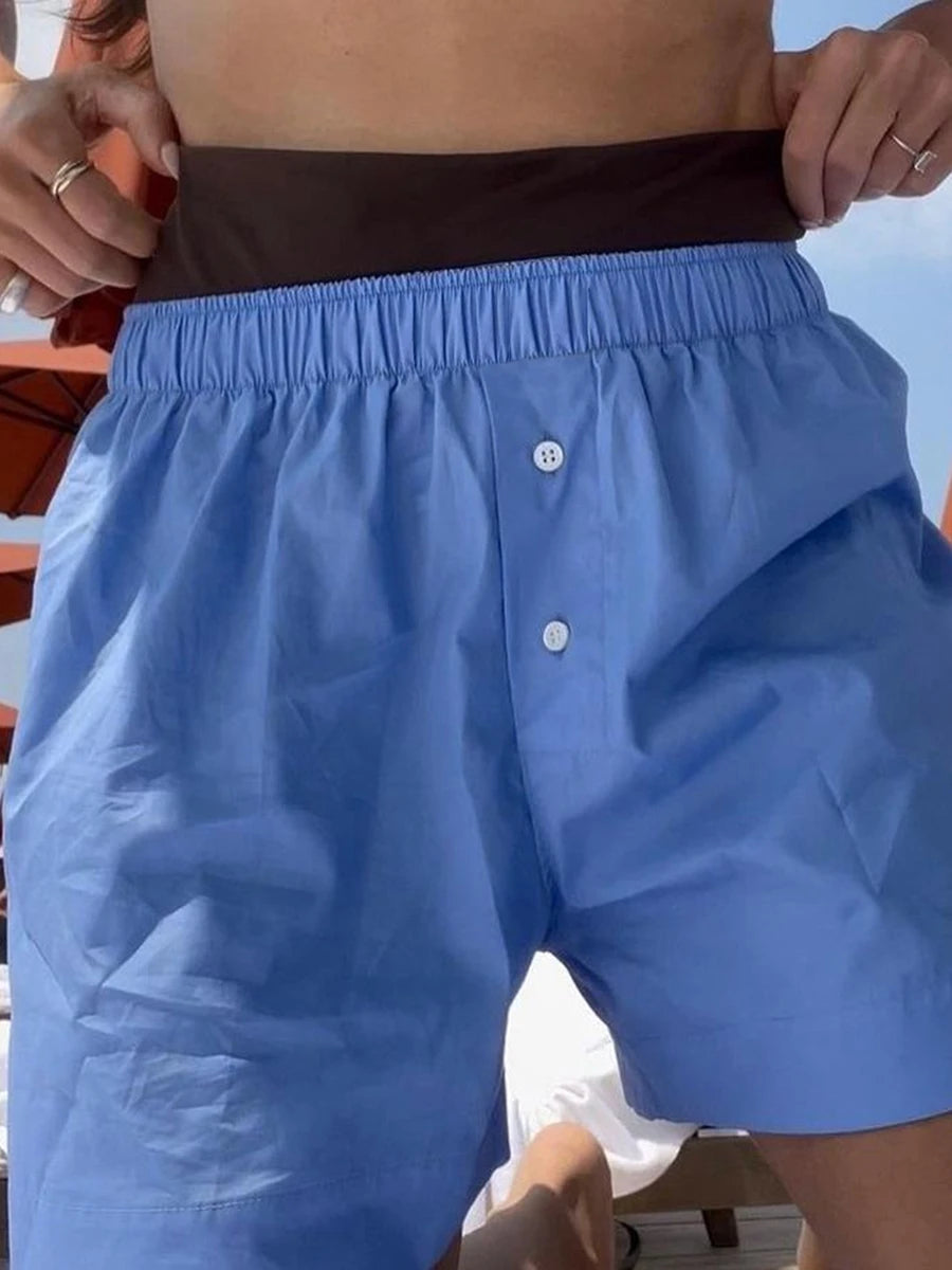 Elastic Waist Solid Summer Shorts