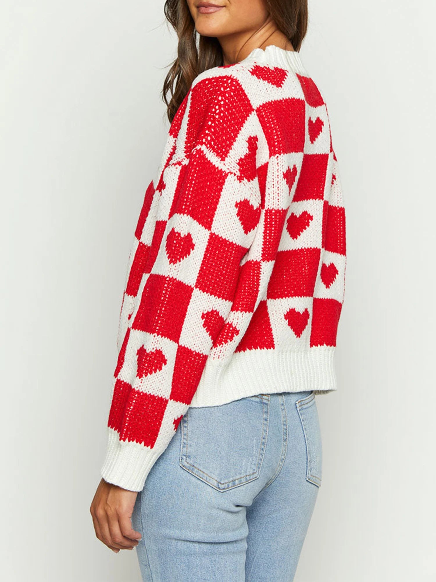 Checker Heart Knit Pullover