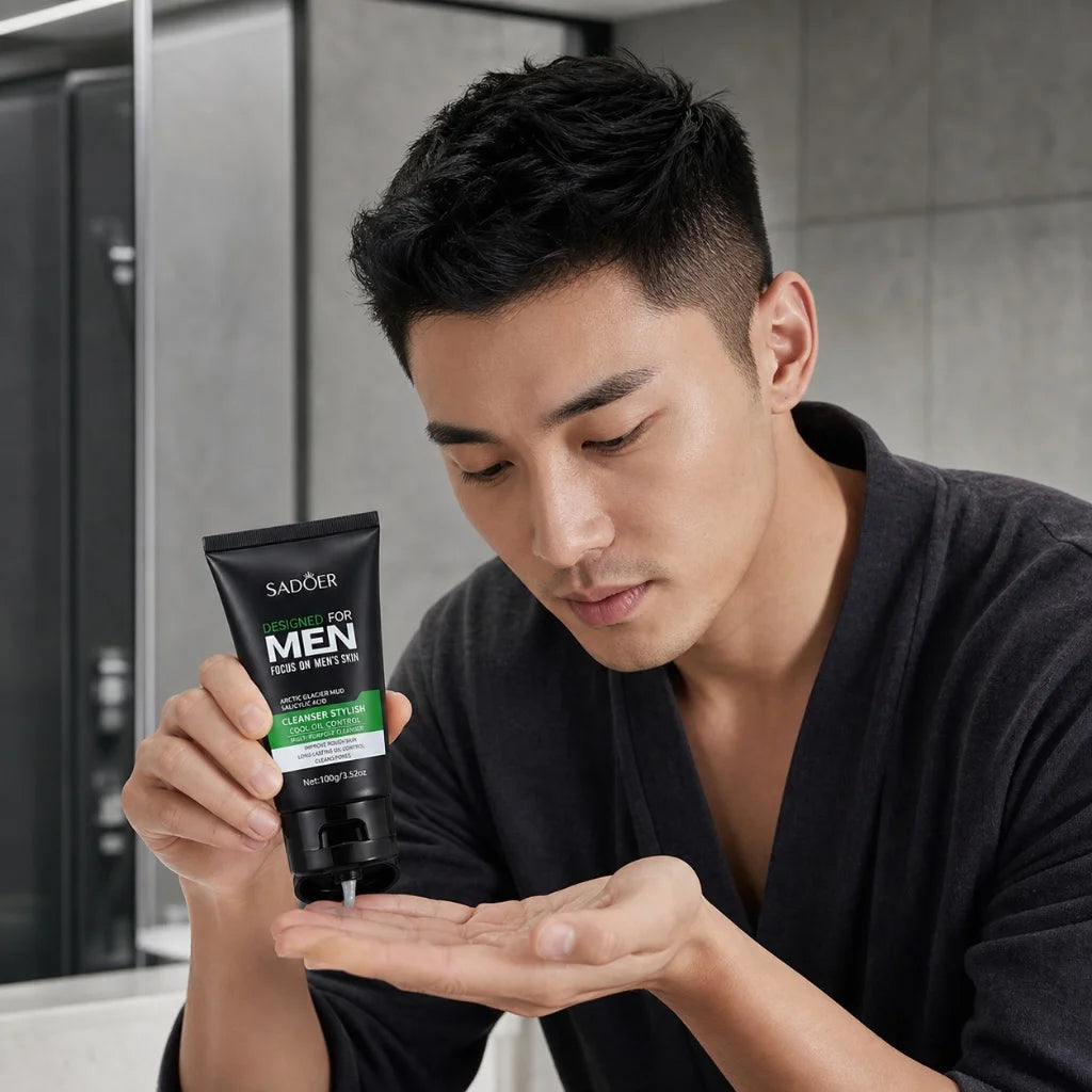 Men Glacier Mud Salicylic Acid Cleanser Long Oil Control Deep Purify Pores Wash Daily Grime Soft Coarse Skin Facial Cleanser