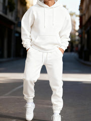 Man Hoodie Set Winter Solid Color Two Pices Sets Long-Length Street Clothes Casual Sports Sweatpant Hoody Unisex Fashion Suit