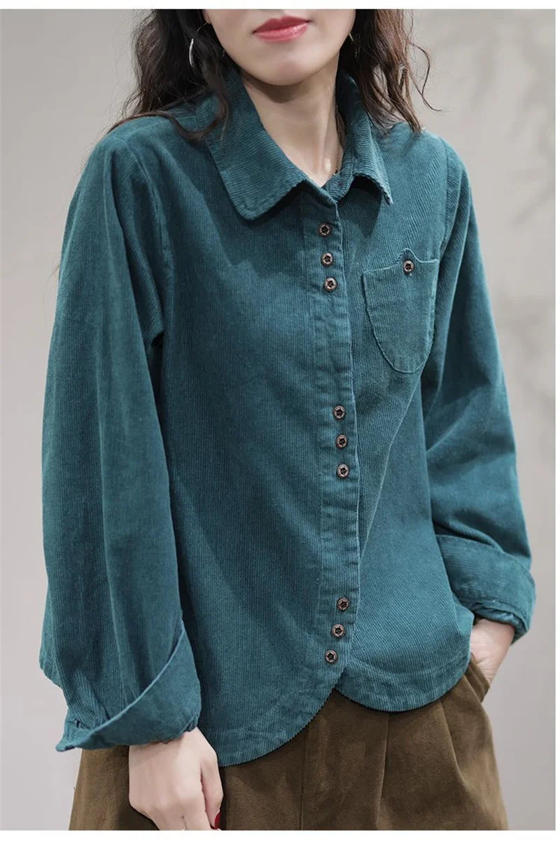 Casual White Corduroy Button Jacket