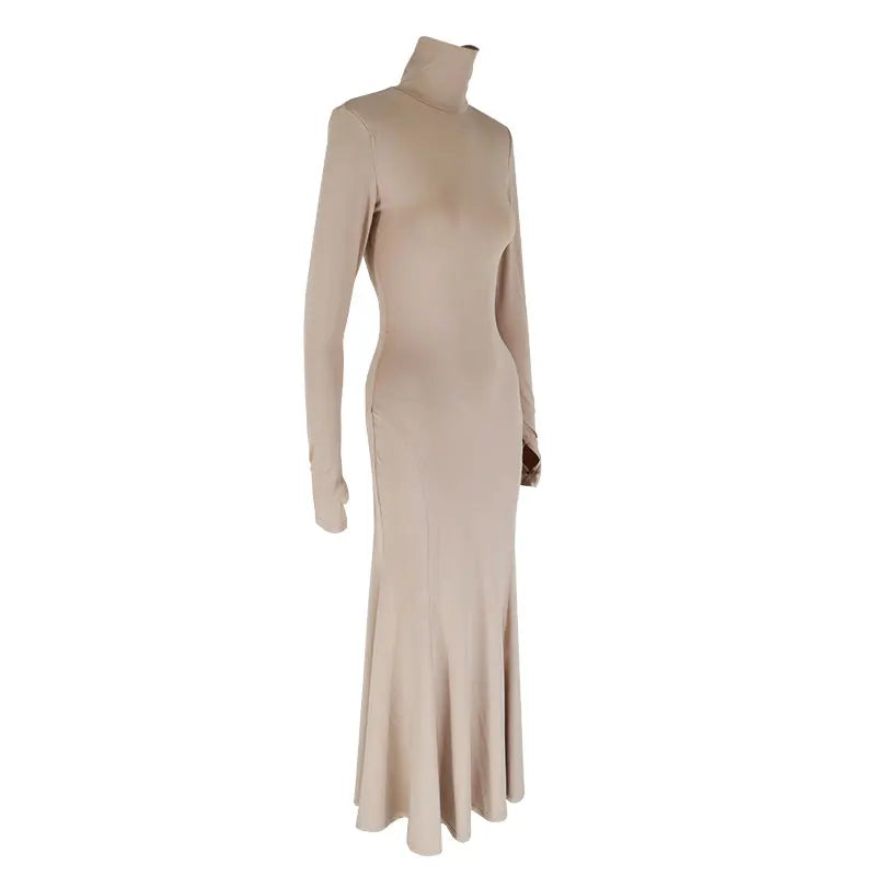 Backless Turtleneck Slim Maxi Dress