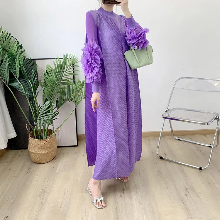Women Elegant Evening Party Dresses 2025 Summer New Solid Colour Classic Long Sleeve Plate Flower Design Prom Dresses Female