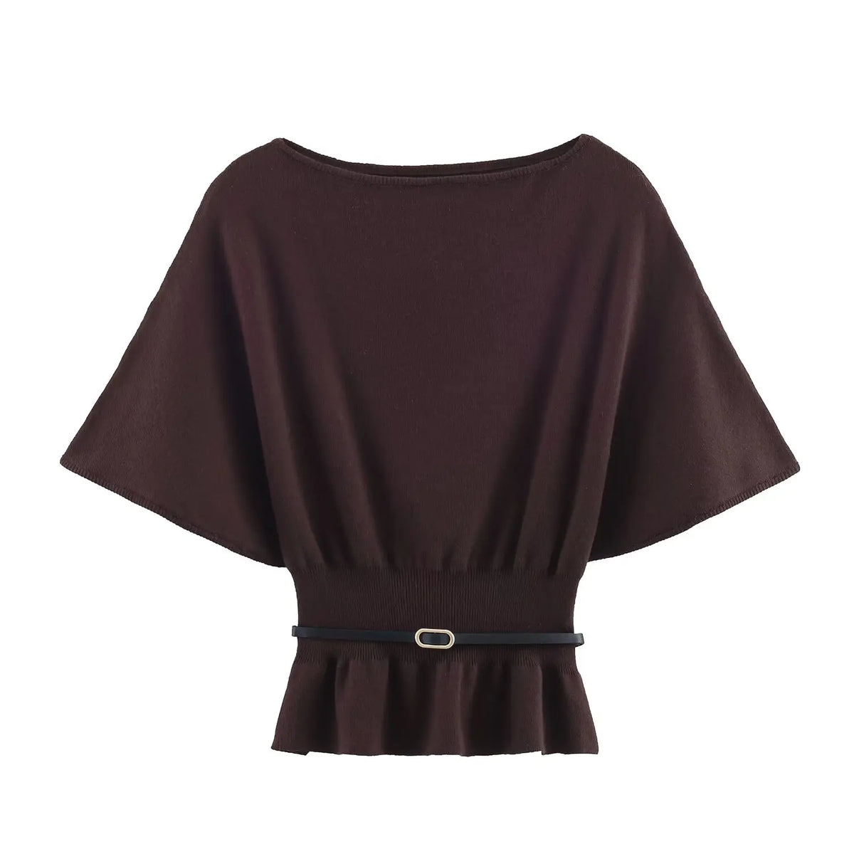 TFMLN Slash Neck Tiered Knit Pullover