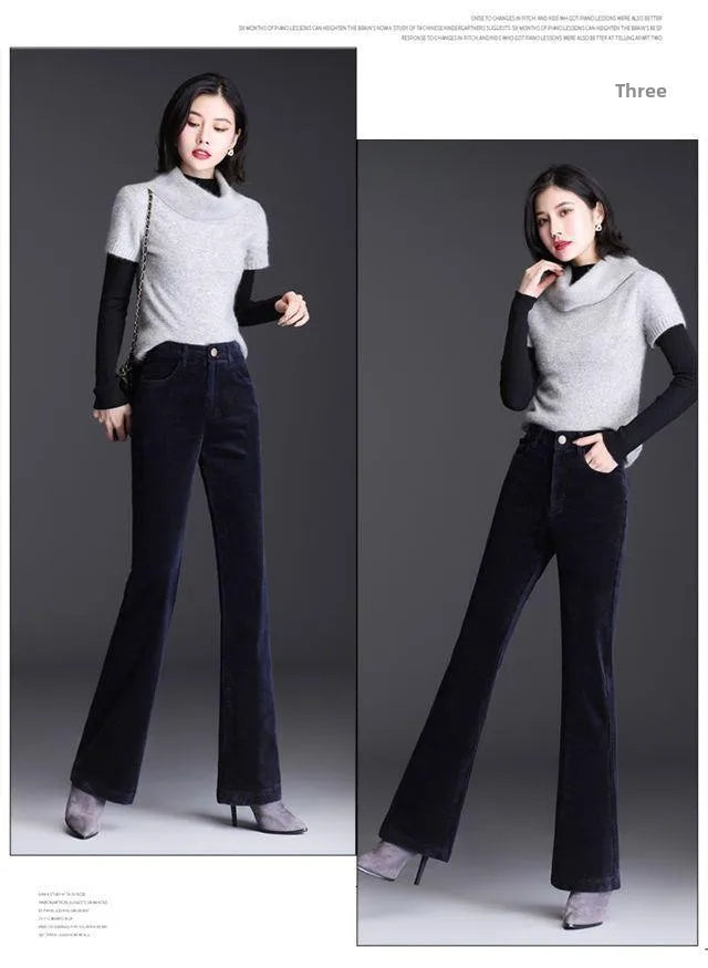 High Waist Corduroy Women's Pants Spring Autumn Winter Fashion Micro Flared Casual Trousers Slimming Warm Long Pants