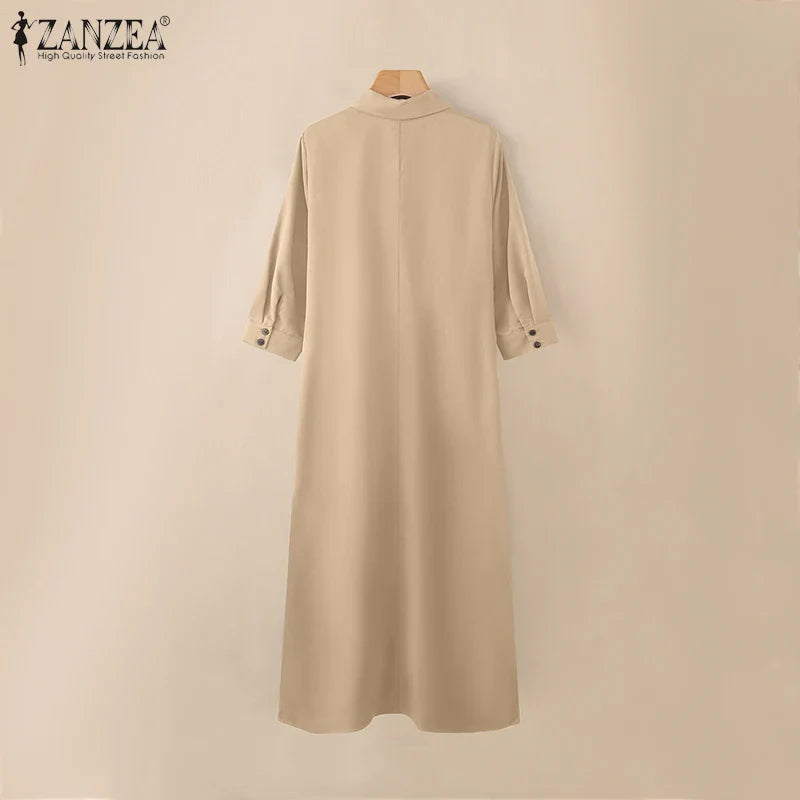 Elegant Lapel Solid Midi Dress