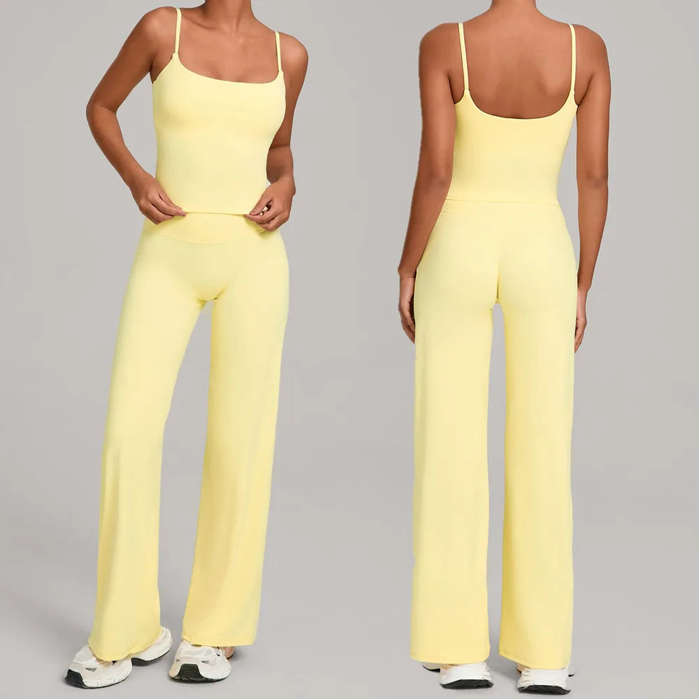 2PCS Yoga Set Women Yoga Pant Workout Tracksuit Sportswear Gym High Waist Straight Leg Bottoms Fitness Bta Sports Suit XP01