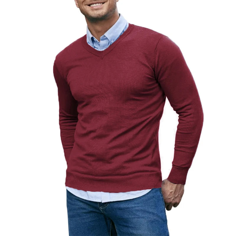 Slim V-Neck Knit Pullover