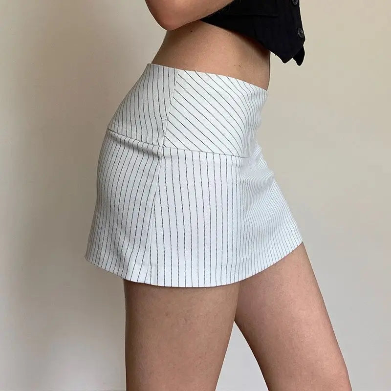 Women Low Waist Skirts Stripes A-line High Waist Skirt for Women Hips Spliced Short Skirt Ladies Bodycon Layered Mini Bottoms