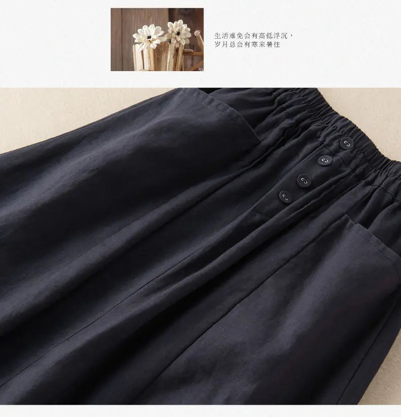Women's Skirt Cotton Linen Casual Straight Skirts Woman Fashion 2026 Summer Loose Solid Color Button Long Skirts for Women