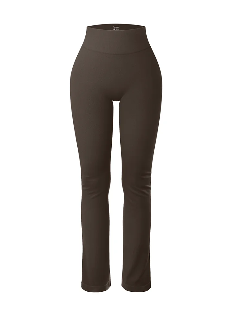 Solid Leggings for Women Seamless Knit Yoga Pants Flared Trousers High Waist Hip Liftting Tights Slim Casual Sports Leggings