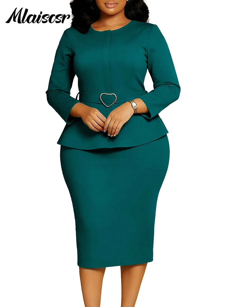 Pencil Midi Dress with Waist Sash