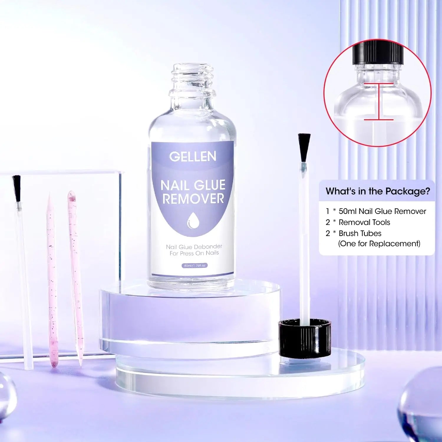 Nail Glue Remover 40ML for Press on Nails False Tips Non Acetone Gentle Nail Care Remover Supplies Solution Manicure Supply
