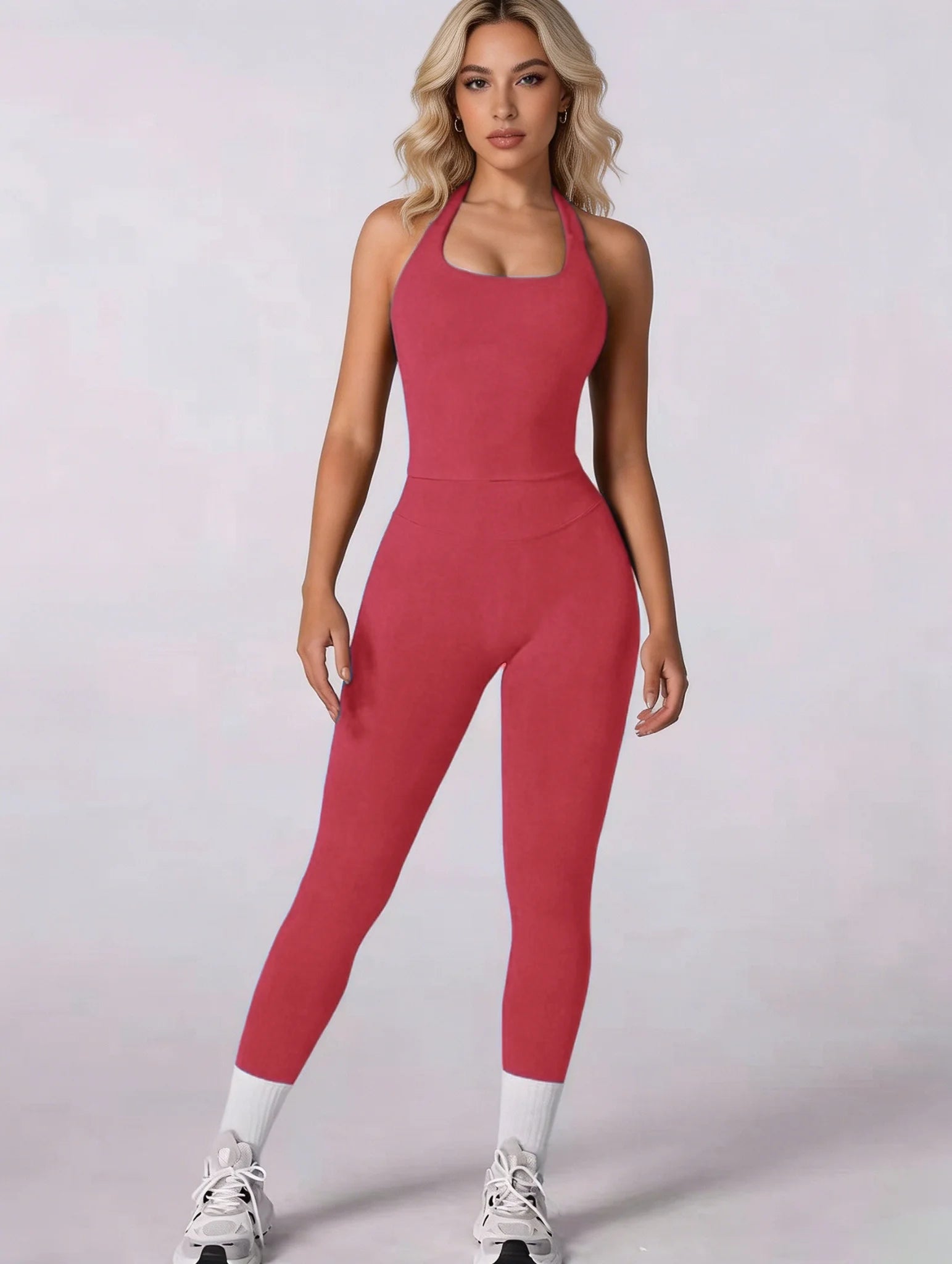 Women 2Pcs Yoga Set Halter Neck Sports Tank Top High Waist Leggings Fitness Outfit Gym Workout Activewear Tracksuit