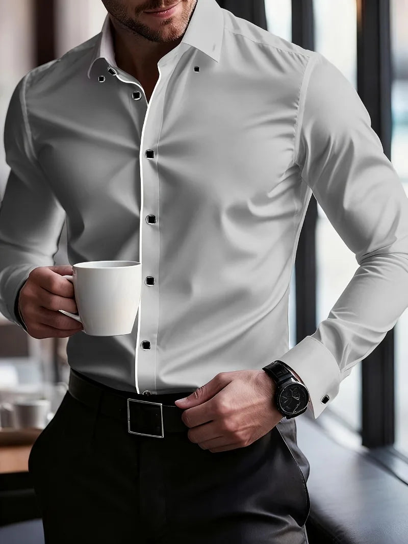 Patchwork Elastic Business Casual Shirt