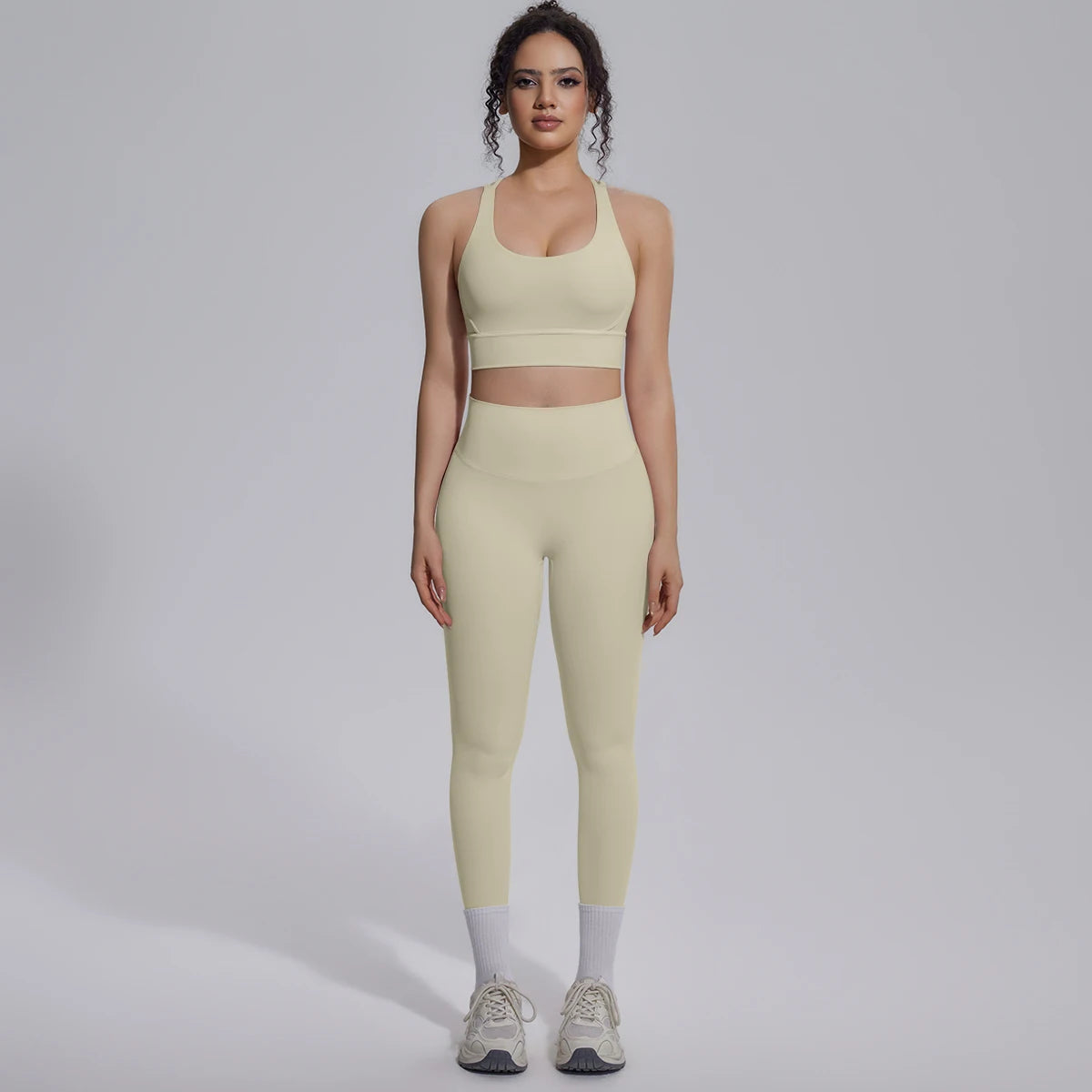 New Yoga Set for Woman Summer Gym Sports Running Bra Top Breathable Peach Buttocks Women Leggings Solid Color Yoga Set