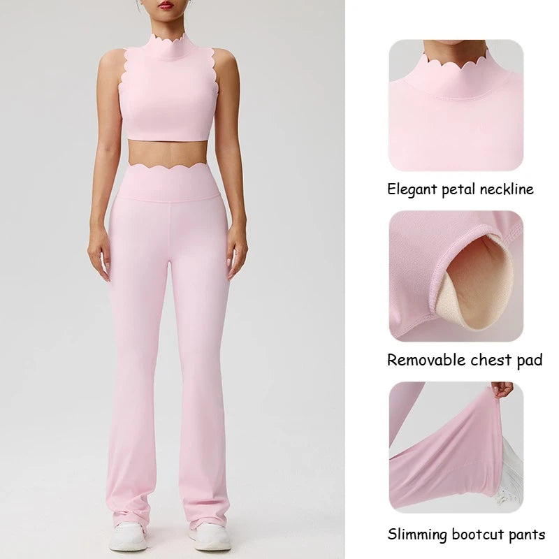 Women Yoga Sets Shockproof Bras&High Waist Hip-lifting Flared Pants Running Workout Pilate Suit Gym Training Clothing Sportswear