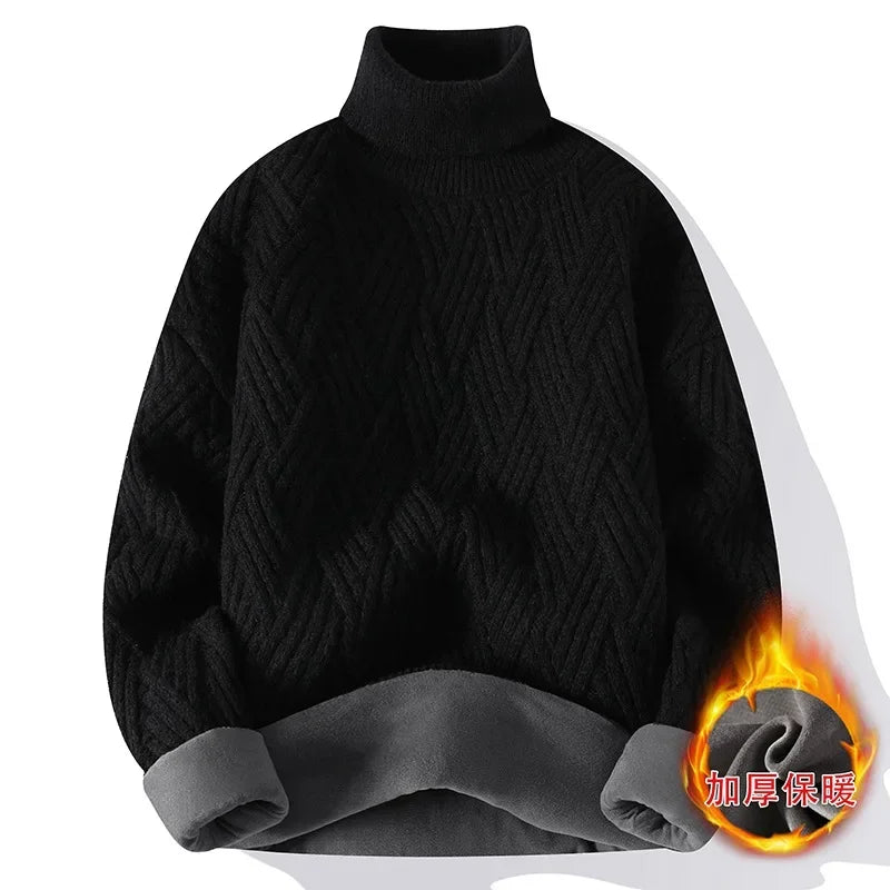 New Winter Men Fleece Warm Turtlenecks Sweaters Man Loose Casual Knitted Pullovers High Quality Male Pullovers Thicker Clothing