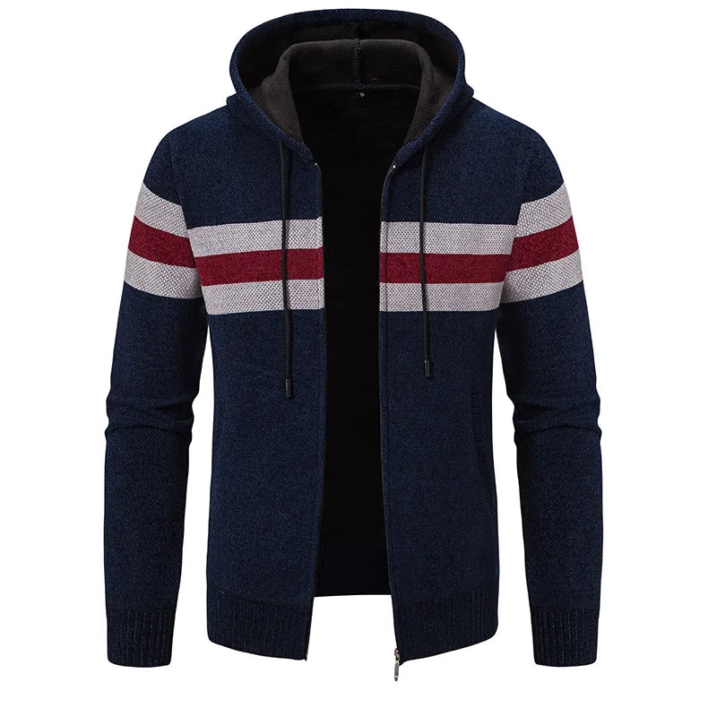 Hooded Knit Sweater Coat with Fleece Lining