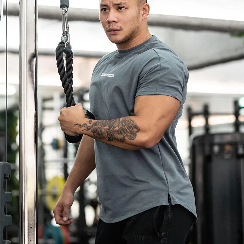 Men's Gym T Shirts Quick Dry Short Sleeve Summer Sports T-shirt Elastic Fitness Workout Tops Casual Bodybuilding Athletic Tee