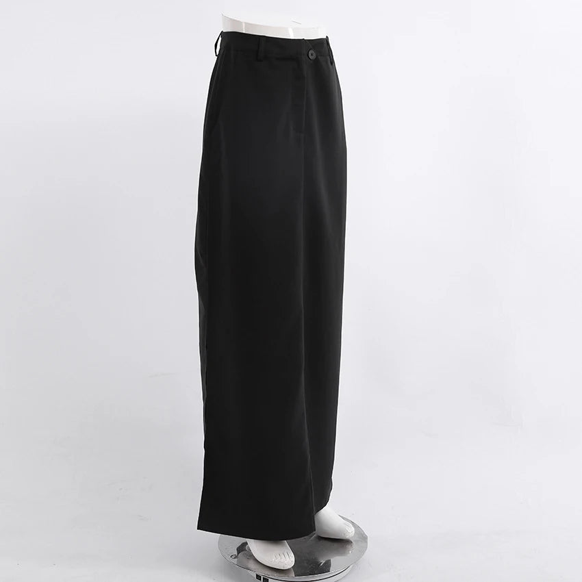 Black Loose Long Skirts Women A-Line Zip Skirts Ladies Elegant Summer Skirts Female With Pocket Ankle-Length Skirts