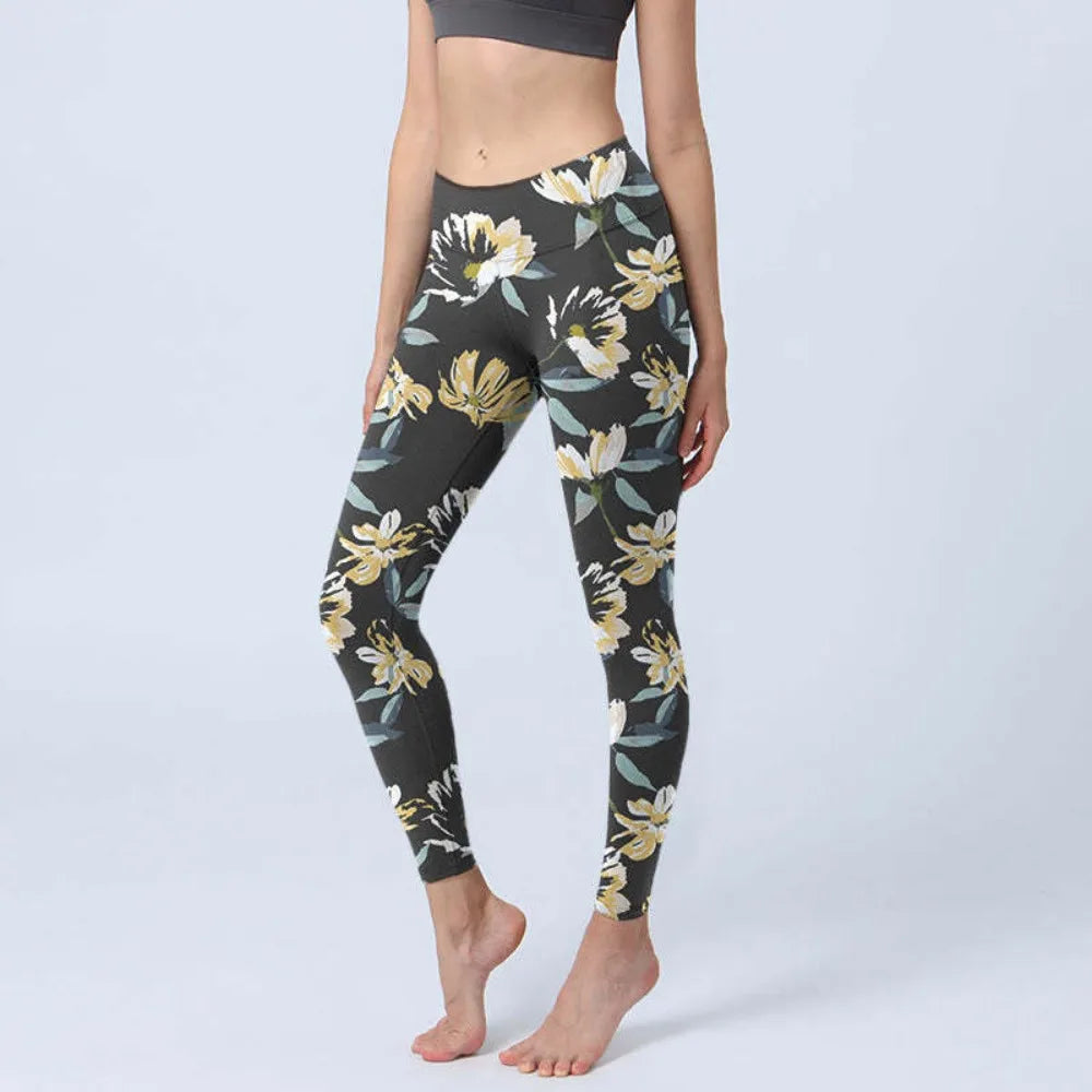 High Waist Yoga Leggings Japanese Style Cherry Blossom Botanical Print Soft Tights Women Fitness Gym Yoga Running Sports Wear