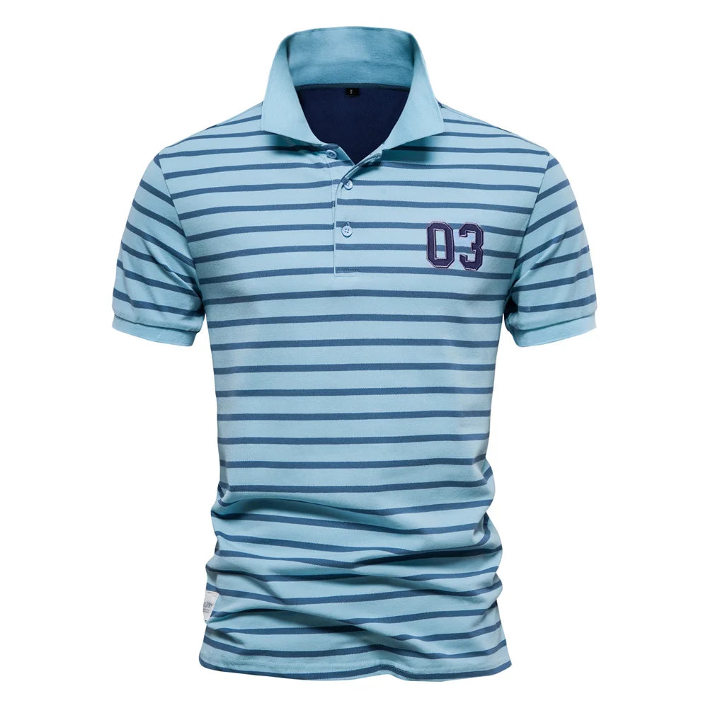 Striped Embroidered Cotton Summer Polo