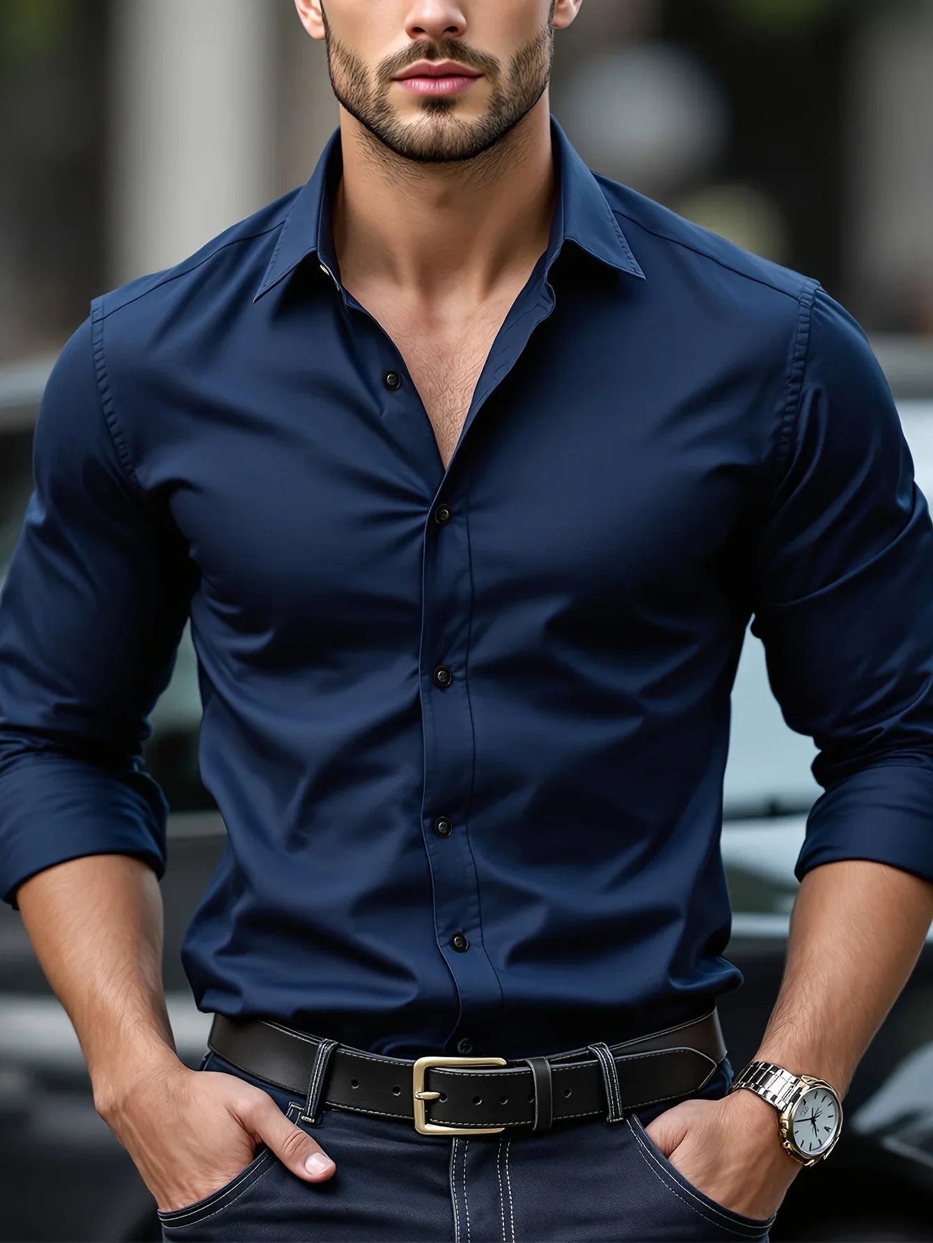 Smart Casual Elastic Shirt Men