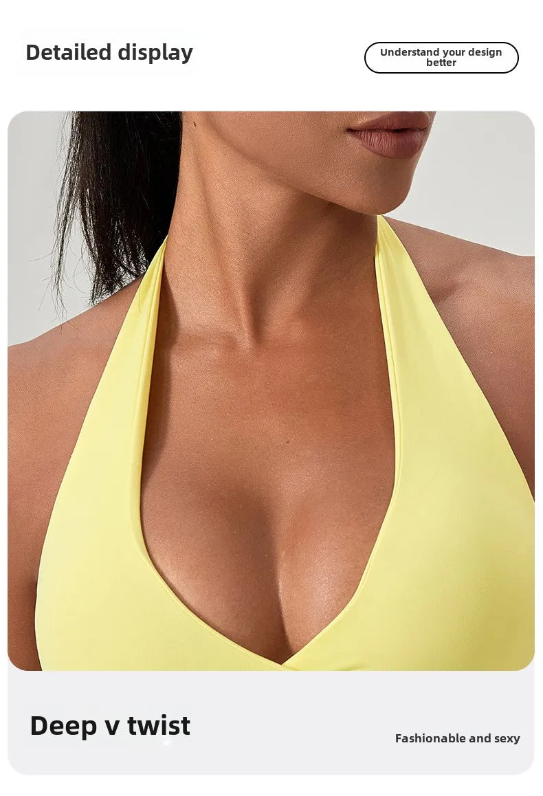 Strappy Bra for Women Open Back Halter Sports Bra Light Support Gym Crop Top Seamless Workout Yoga Top Bra Padded Bras