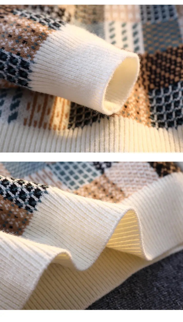 New Fashion Men Plaid Pullover Winter Sweaters Outwear Loose Casual Knitted Sweaters Male O-neck Pullovers Sweatercoats Size 4XL