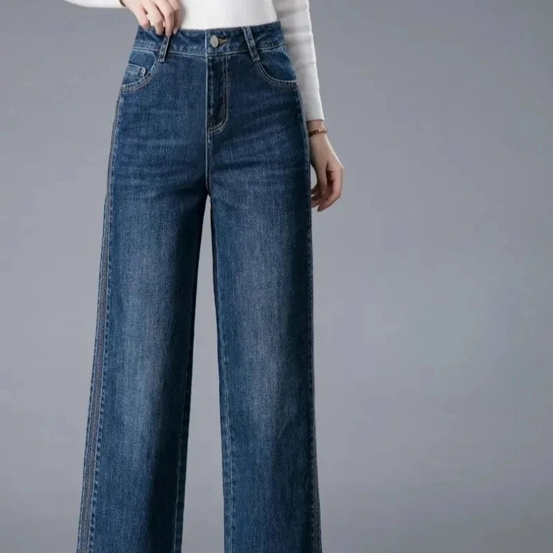 Trousers New In High Waist Shot Wide Leg Womens Jeans 2025 Korean Style Cool Unique Vibrant Stretched Xxl Denim Pants for Women