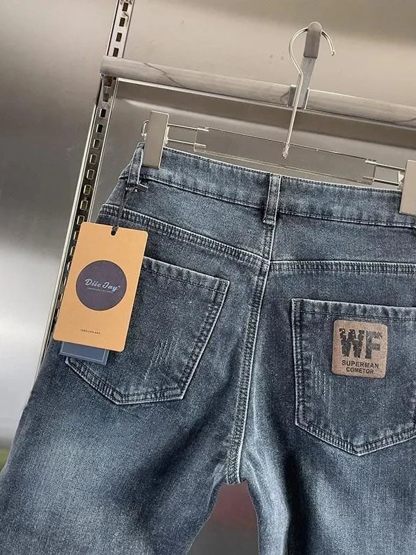 Thick Jeans Men's Slim Fit Spring Autumn Winter Casual Long Pants Cotton Stretch Denim mid Waist Zipper Closure Wear Resistant
