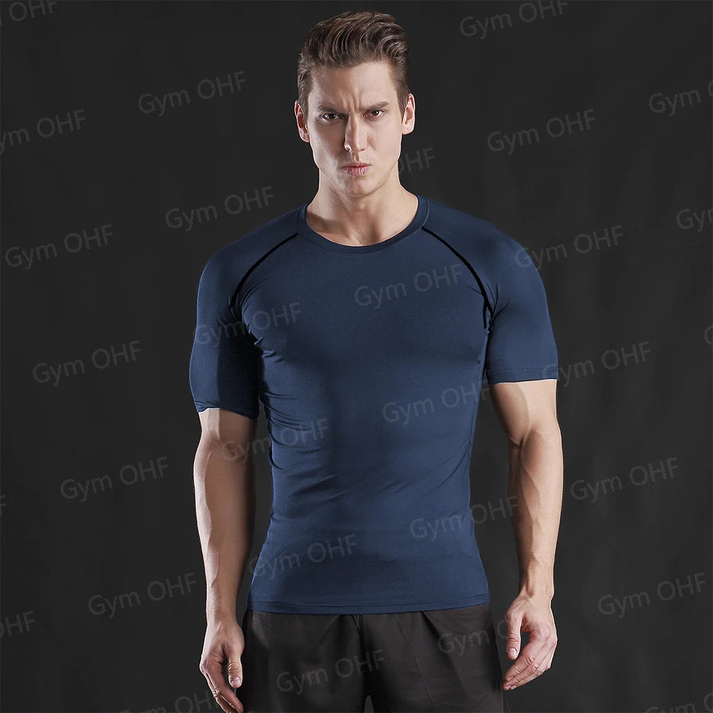 Gym Fitness T Shirt Men's Short Sleeve Summer Boxing Jersey Legging Men Rashguard Compression Pants Quick Dry Tight T-Shirts Men