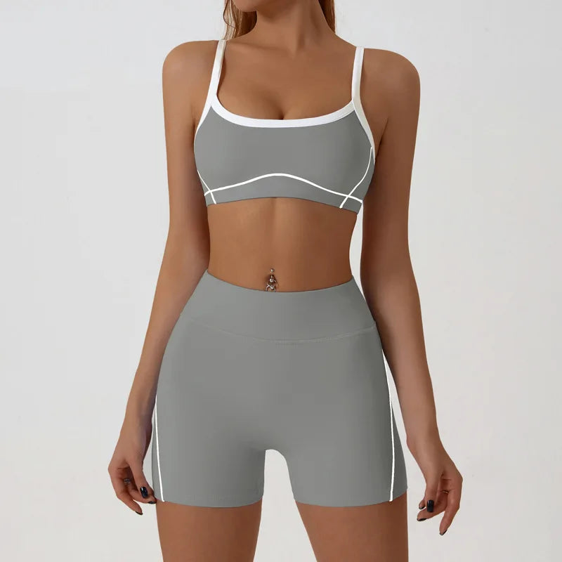 Woman Yoga Sport Outfit for Fitness Two Pieces Short Pant Sets Suits Tracksuit Sportswear Woman Gym Yoga Workout Clothes