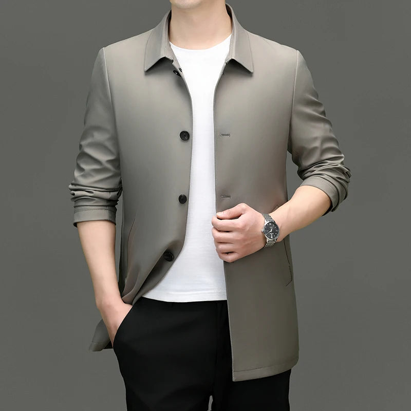 Solid Lapel Business Trench Coat
