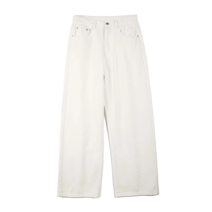 100％ Cotton Men's Baggy Straight Jeans Comfortable Soft Casual Pants Fashion Korean White Brown Denim Trousers Male Clothing