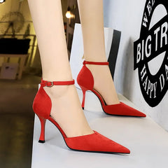 Concise Ankle Strap Mid Heels