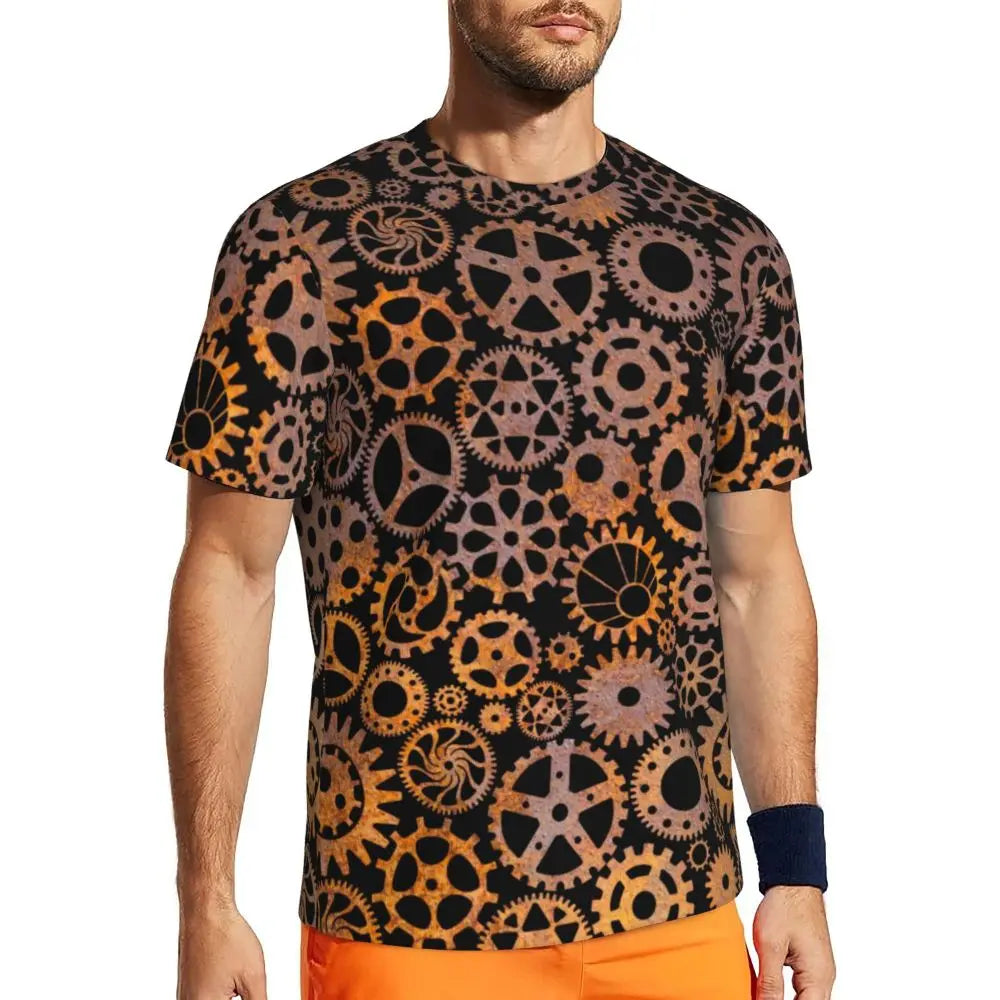 Gym T Shirt For Men Steampunk Design T-Shirts Fashion Wonderful Clockwork Vintage Summer Tees O Neck Streetwear Design Tops
