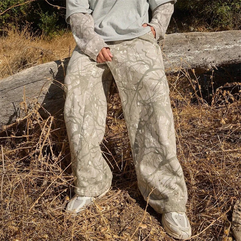 New Jogger Straight Trendy Fitness Pants Men's Camouflage Wide Leg Pants Breathable Running Sweatpants Loose Men Trousers