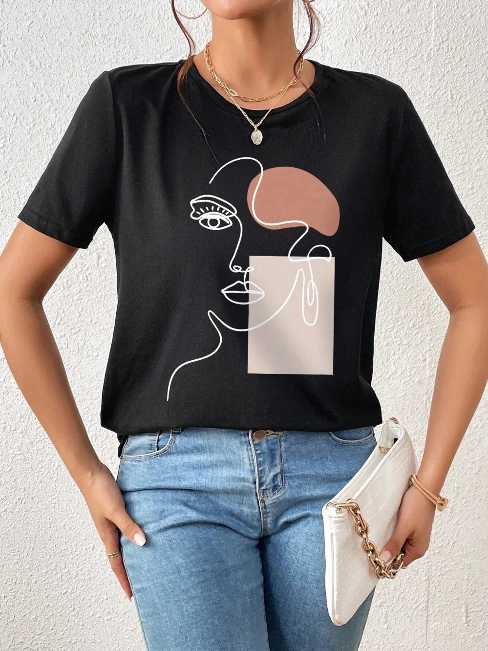 Women T-Shirts Fashion Simple Women's Face Print Tees Casual Soft Short Sleeve Tops Comfortable Street Clothes graphic t shirts