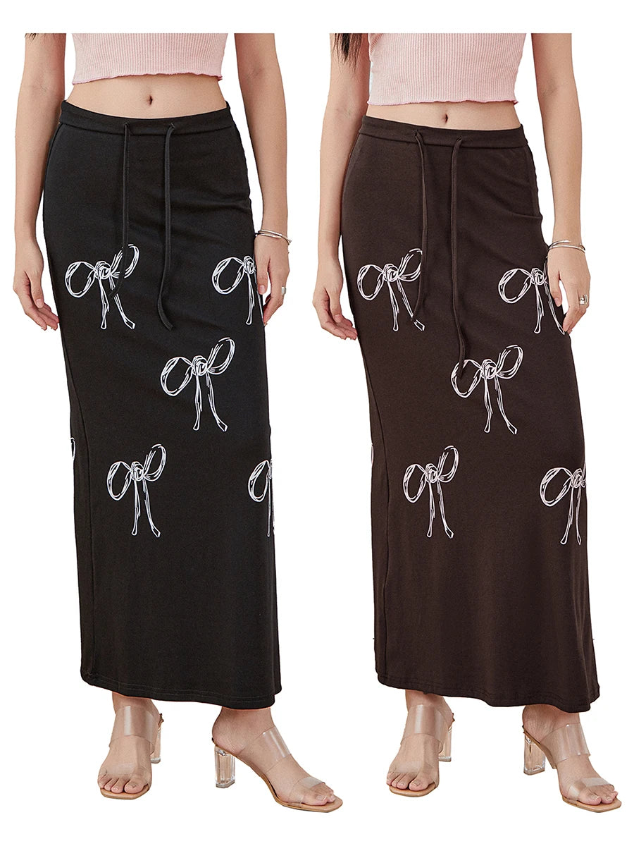 High-Waist Drawstring Ankle-Length Skirt