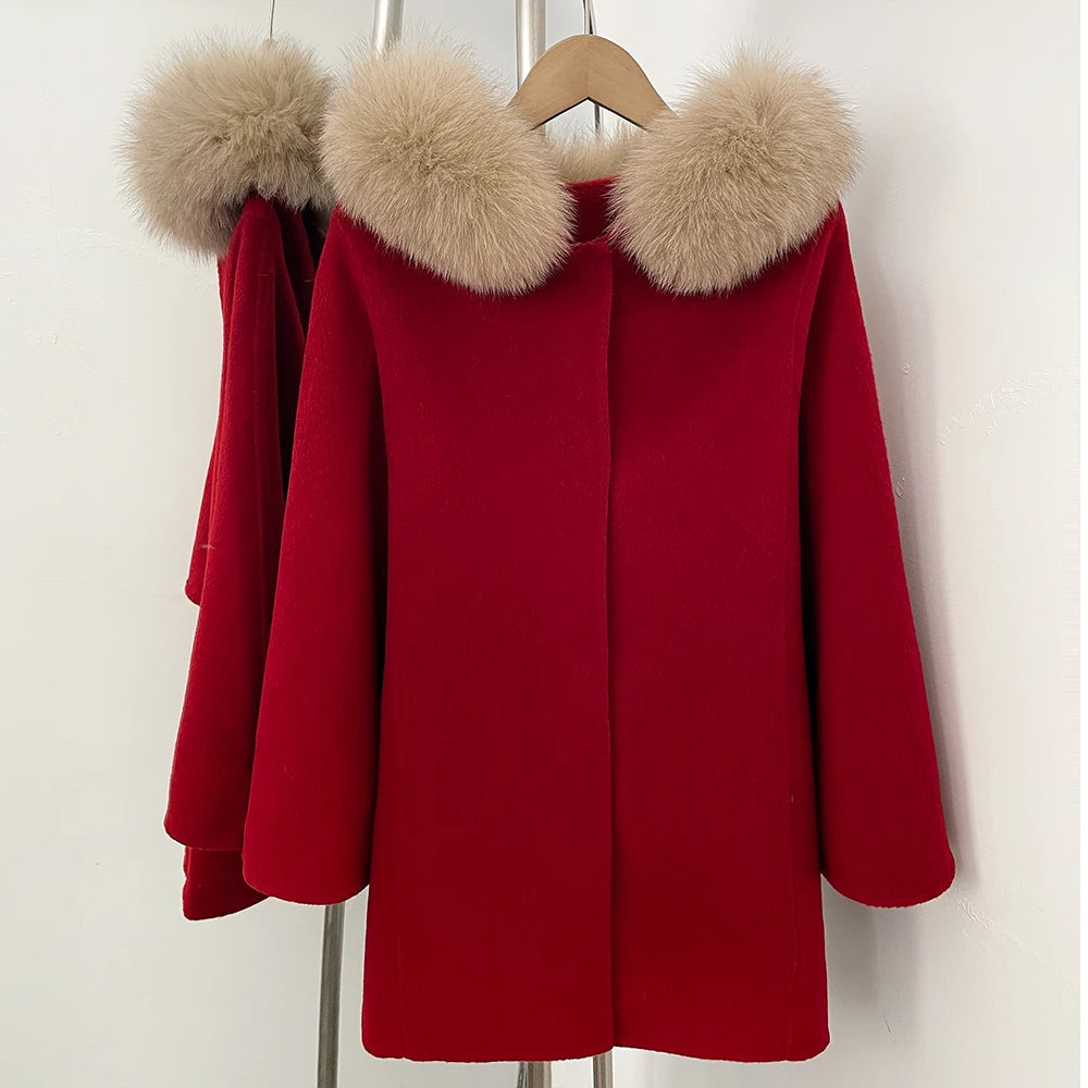Hooded Fur Trim Wool Coat